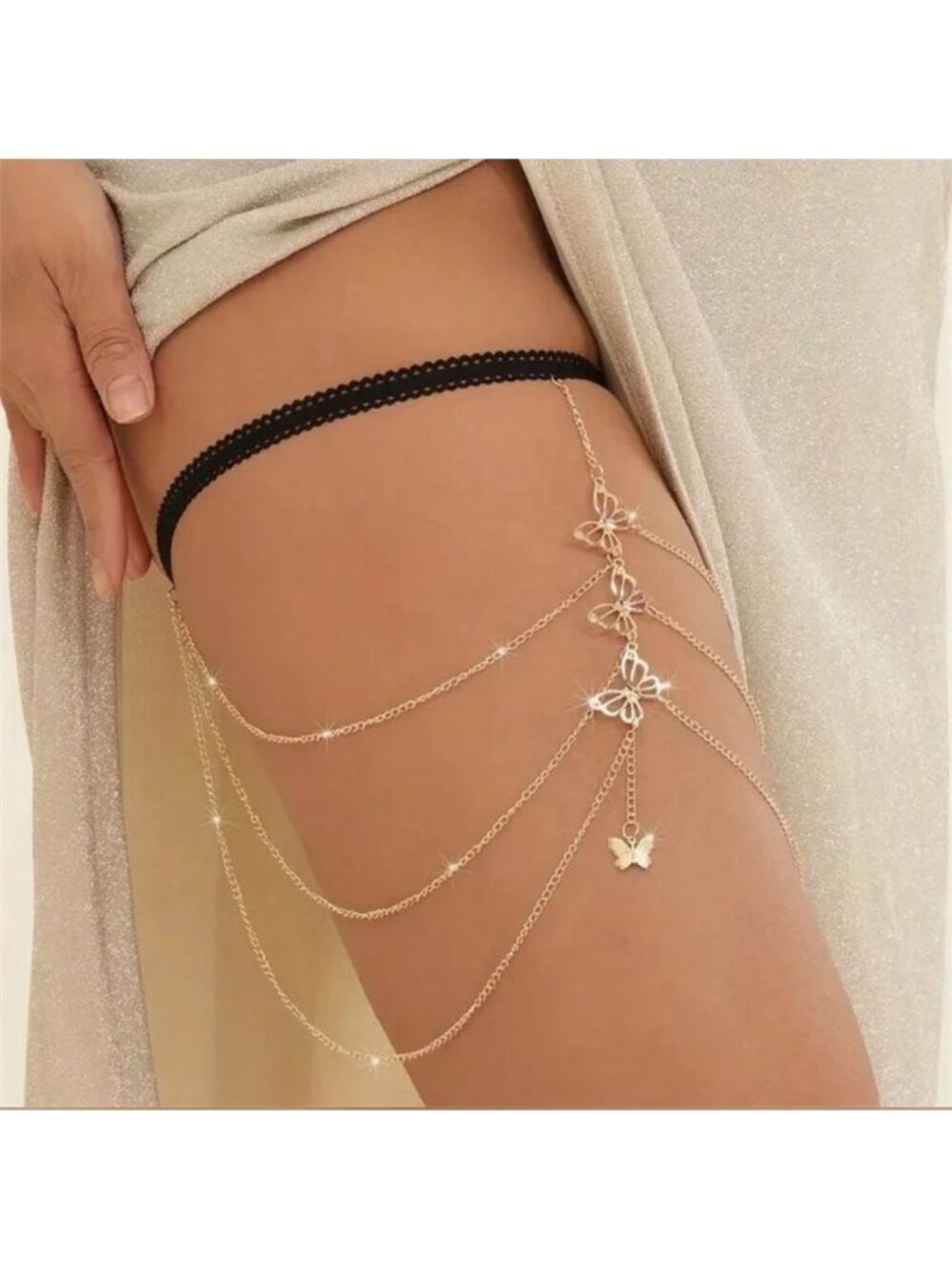 BUTTERFLY Gold Black Showgirl Thigh Chain One Size NEW